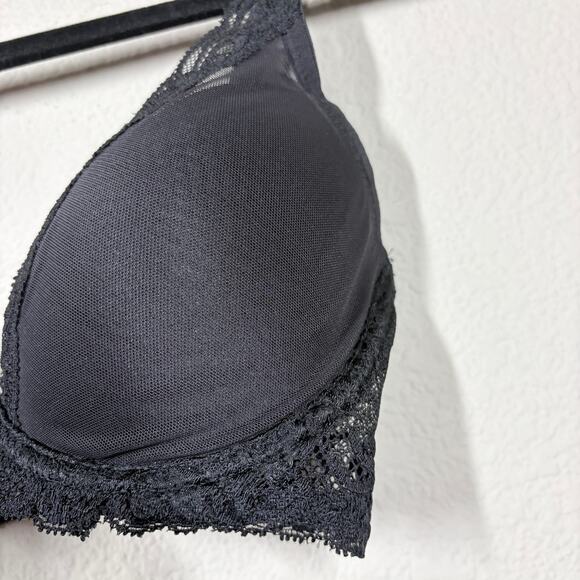Natori 32D Feathers Plunge Bra Black Lace Underwired Padded Adjustable Strap - Picture 8 of 10